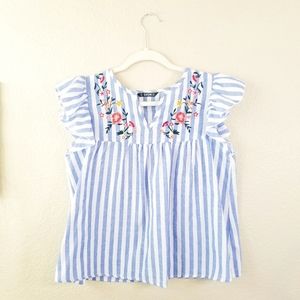 Embroidered Floral Top Blouse w. Stripes | Shein